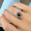 4ct Emerald Cut Black Sapphire Halo Engagement Ring