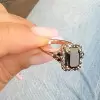 4ct Emerald Cut Black Sapphire Halo Engagement Ring