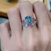 6ct Emerald Cut Aquamarine Multicolor Sapphire Wedding Ring Set