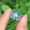 6ct Emerald Cut Aquamarine Multicolor Sapphire Wedding Ring Set