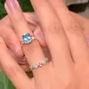 6ct Emerald Cut Aquamarine Multicolor Sapphire Wedding Ring Set