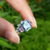 6ct Emerald Cut Aquamarine Multicolor Sapphire Wedding Ring Set
