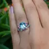 6ct Emerald Cut Aquamarine Multicolor Sapphire Wedding Ring Set