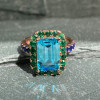 5ct Emerald Cut Multicolor Sapphire Halo Cocktail Ring