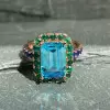 5ct Emerald Cut Multicolor Sapphire Halo Cocktail Ring