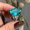 12ct Cushion Cut Green Paraiba Tourmaline Cocktail Ring