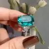 12ct Cushion Cut Green Paraiba Tourmaline Cocktail Ring