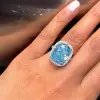 8ct Cushion Cut Blue Sapphire Halo Paved Cocktail Ring