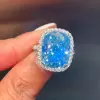 8ct Cushion Cut Blue Sapphire Halo Paved Cocktail Ring
