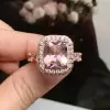 6ct Cushion Cut Morganite Pink Sapphire Halo Engagement Ring