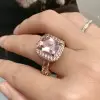 6ct Cushion Cut Morganite Pink Sapphire Halo Engagement Ring