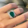 5.7ct East-West Pear Cut Emerald Paved Cocktail Ring