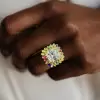 9.5ct Asscher Cut Halo Rainbow Sapphire Firework Cocktail Ring