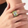 9.5ct Asscher Cut Halo Rainbow Sapphire Firework Cocktail Ring