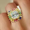 9.5ct Asscher Cut Halo Rainbow Sapphire Firework Cocktail Ring