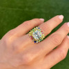9.5ct Asscher Cut Halo Rainbow Sapphire Firework Cocktail Ring