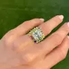 9.5ct Asscher Cut Halo Rainbow Sapphire Firework Cocktail Ring