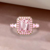 6ct Emerald Cut Peach Pink Sapphire Halo Engagement Ring