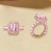 6ct Emerald Cut Peach Pink Sapphire Halo Engagement Ring