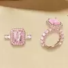6ct Emerald Cut Peach Pink Sapphire Halo Engagement Ring