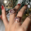 6ct Emerald Cut Peach Pink Sapphire Halo Engagement Ring