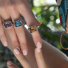 8ct Emerald Cut Multicolor Sapphire Paved Cocktail Ring