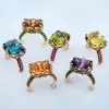 8ct Emerald Cut Multicolor Sapphire Paved Cocktail Ring