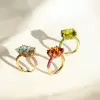 8ct Emerald Cut Multicolor Sapphire Paved Cocktail Ring
