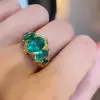 5ct Oval Cut Emerald Five Stone Cocktail Ring