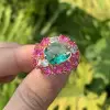 5ct Cushion Cut Green Sapphire Ruby Cocktail Ring