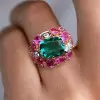 5ct Cushion Cut Green Sapphire Ruby Cocktail Ring