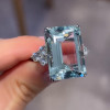 14ct Emerald Cut Light Aquamarine Cluster Cocktail Ring