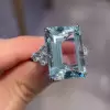 14ct Emerald Cut Light Aquamarine Cluster Cocktail Ring