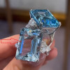 14ct Emerald Cut Light Aquamarine Cluster Cocktail Ring