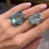 14ct Emerald Cut Light Aquamarine Cluster Cocktail Ring
