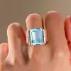 20ct Emerald Cut Aquamarine Bold Vintage Cocktail Ring