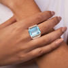 20ct Emerald Cut Aquamarine Bold Vintage Cocktail Ring