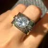 15mm Width 5ct Round Cut White Sapphire Bold Cocktail Ring