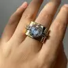 15mm Width 5ct Round Cut White Sapphire Bold Cocktail Ring