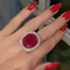 8.2ct Cushion Cut Ruby Paved Halo Cocktail Ring