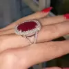 8.2ct Cushion Cut Ruby Paved Halo Cocktail Ring