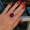8.2ct Cushion Cut Ruby Paved Halo Cocktail Ring