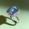 10ct Asscher Cut Aquamarine Vintage Halo Cocktail Ring