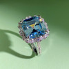 10ct Asscher Cut Aquamarine Vintage Halo Cocktail Ring