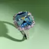 10ct Asscher Cut Aquamarine Vintage Halo Cocktail Ring