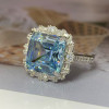 10ct Asscher Cut Aquamarine Vintage Halo Cocktail Ring