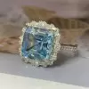 10ct Asscher Cut Aquamarine Vintage Halo Cocktail Ring