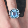 10ct Asscher Cut Aquamarine Vintage Halo Cocktail Ring