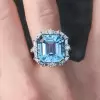 10ct Asscher Cut Aquamarine Vintage Halo Cocktail Ring