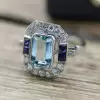 4ct Emerald Cut Aquamarine Art-deco Cocktail Ring
